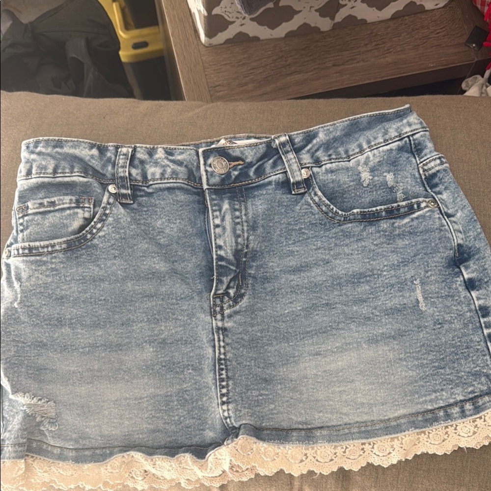 Madden Girl Blue Denim Shorts with Lace Detail